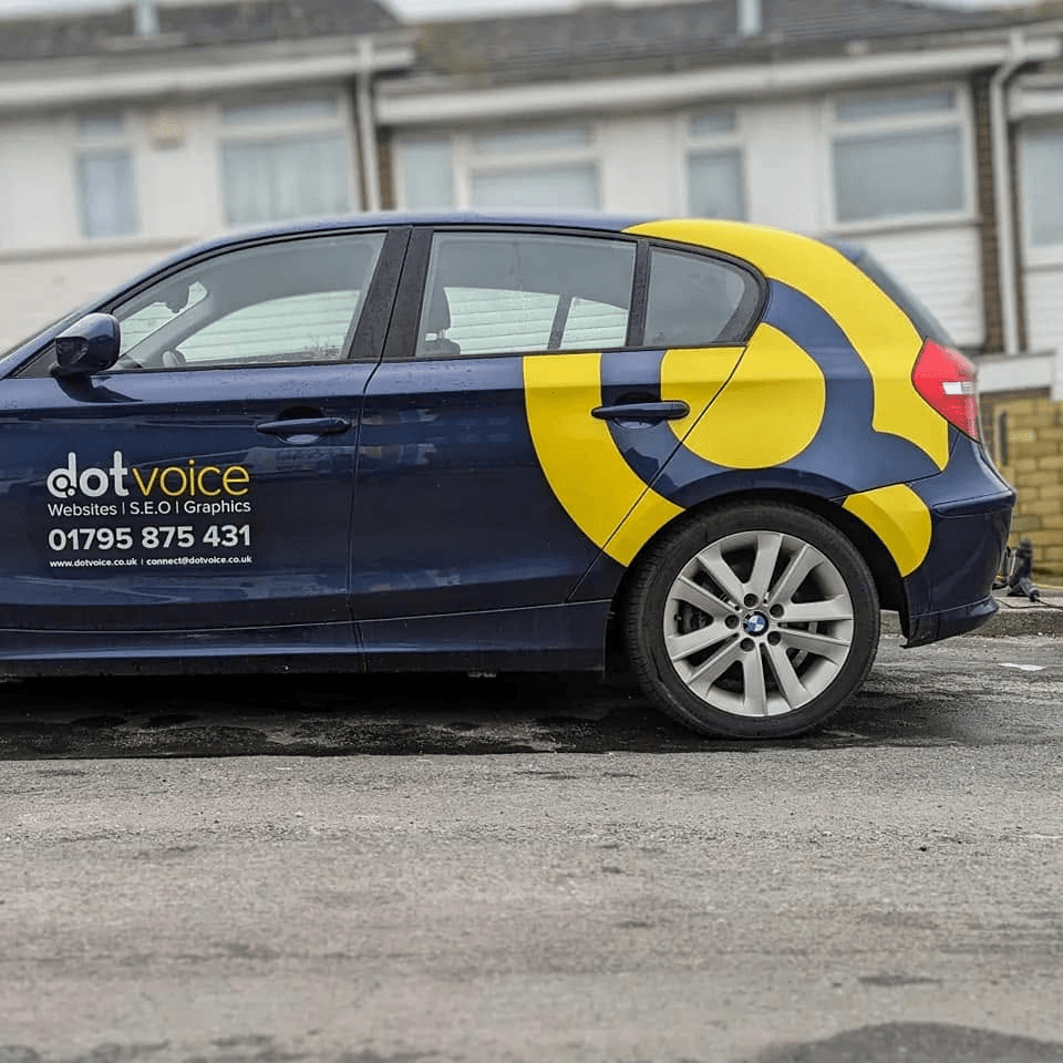 Dot Voice branded car wrap for websites, SEO and graphics in Kent
